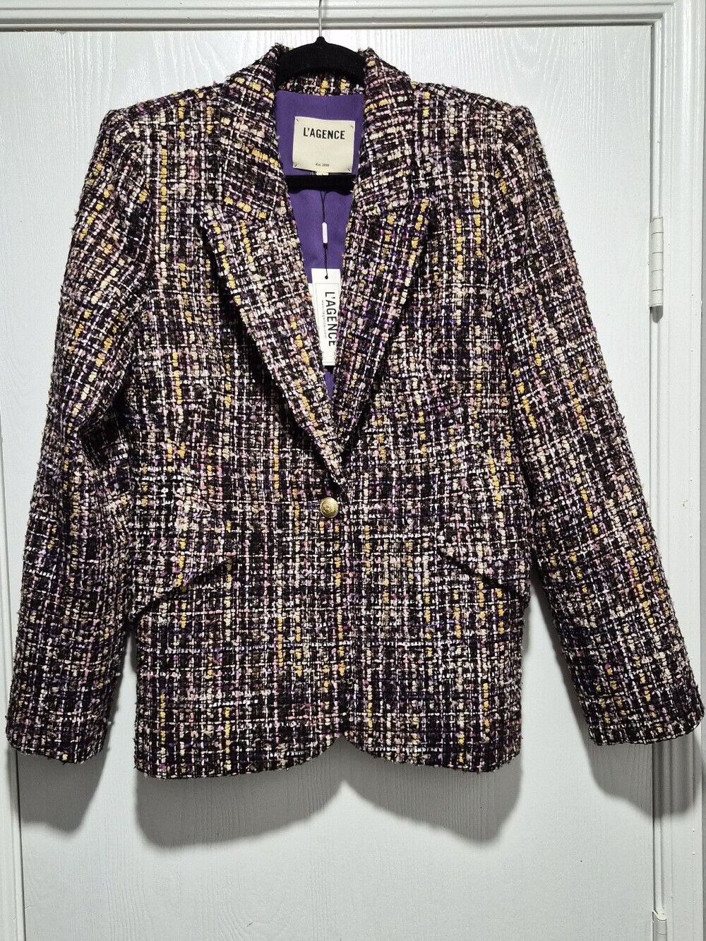 Nwt L'AGENCE Chamberlain Purple Multi Tweed Single-Button Blazer Size 8 - Picture 4 of 14